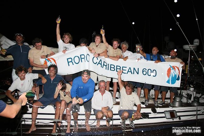 Swan 56 Clem, Amanda Hartley’s Spanish team arrive on the dock in Antigua and celebrate their IRC One win - RORC Caribbean 600 2012 ©  Tim Wright / Photoaction.com http://www.photoaction.com